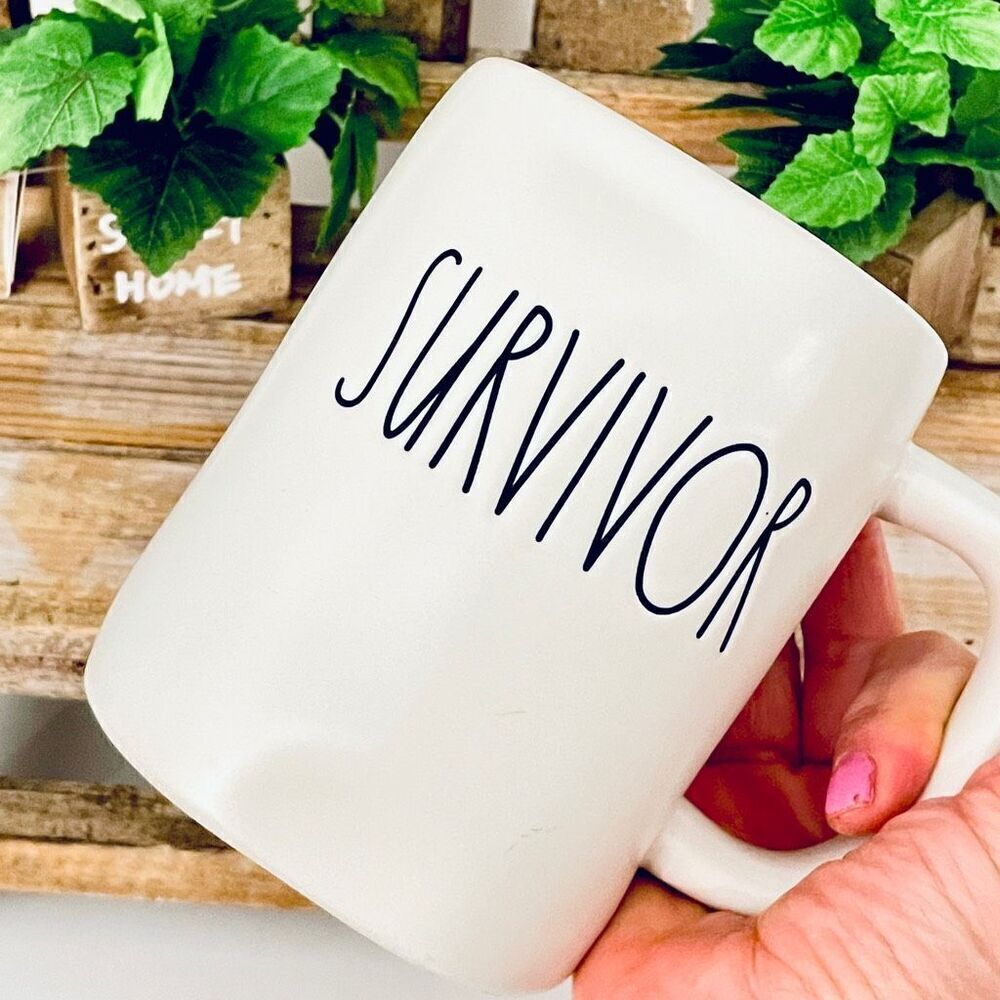 NWT Rae Dunn Gorgeous “SURVIVOR”  White off/Bone & Black Matte Ceramic Mug